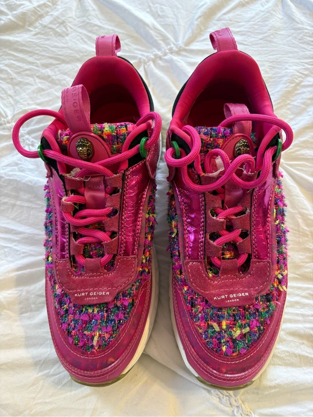 Kurt Geiger London Tweed Metallic Pink Sneakers Women Size 36 EU / 6 US